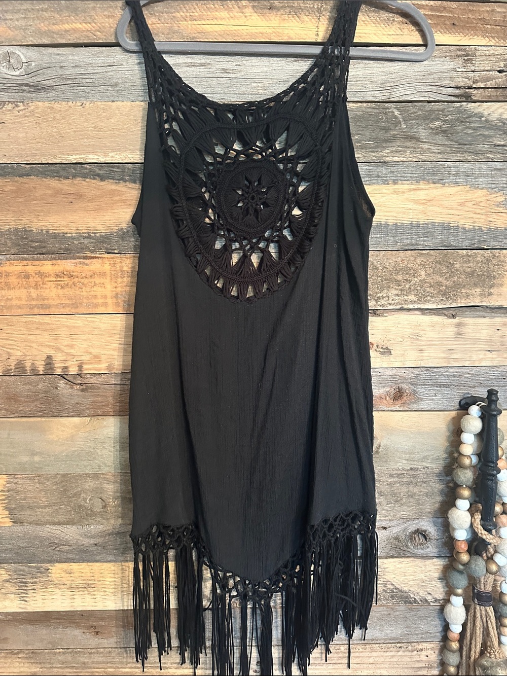 Black Crochet Fringe Swim Cover-Up